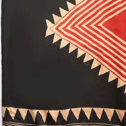 Anouk Striped Printed Pure Crepe Block Print Saree With Unstitched Blouse Piece image 2