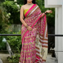 Munir Floral Pure Cotton Designer Bagru Saree-image-97