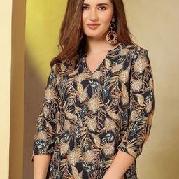 Anouk Floral Printed Mandarin Collar Kurti-picture-0