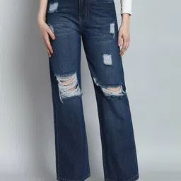 FASHIONFIBRE Women Comfort Straight Fit High-Rise Highly Distressed Light Fade Jeans-picture-6