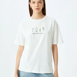 Koton Women V-Neck Drop-Shoulder Sleeves T-shirt-image-13