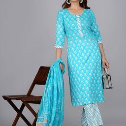 JAIPURI COLLECTION Women Ethnic Motifs Printed Pure Cotton Kurta with Trousers & Dupatta-picture-2