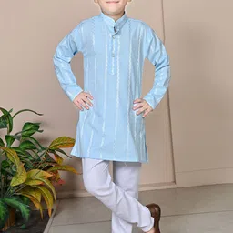 BT DEZINES Boys Embroidered Regular Thread Work Linen Kurta with Pyjamas-10