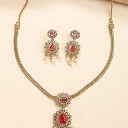 KARATCART Gold-Plated American Diamond & Pearl-Beaded Jewellery Set-picture-14