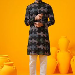 SOJANYA Geometric Embroidered Mandarin Collar Thread Work Straight Kurtas-image-24