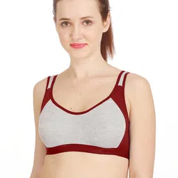 Women Cotton Maroon Non Padded Non-Wired Lingerie Bra Sport wear Gym Crop Tank Top-56