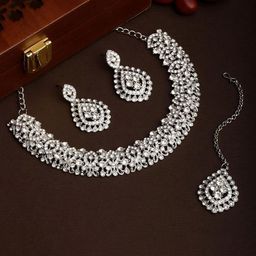 Atasi International Silver-Plated Crystals & American Diamond-Studded Jewellery Set-image-41