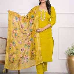 ODETTE Floral Embroidered Sequinned Straight Kurta with Trousers & Dupatta-15