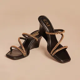 CAI Embellished PU Wedge Sandals-image-12