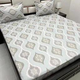 Pure Decor Blue & White Ethnic Motifs Queen Bedsheet with 2 Pillow Covers-picture-48