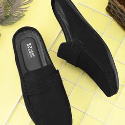 HERE&NOW Men Solid Suede Mules-picture-6