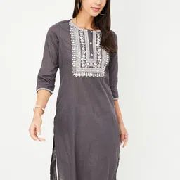 max Floral Yoke Design Round Neck Thread Work Straight Kurta-picture-16