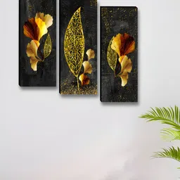 SAF Black & Gold-Toned 3 Pieces Floral and Botanical Synthetic Wood Wall Paintings-image-44