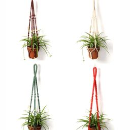 DULI 3-Pcs Red & Cream Handmade Macrame Boho HangingPlanters image 2