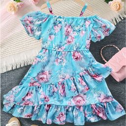 Miss & Chief Floral Print Flared Sleeve Georgette Fit & Flare Midi Dress-image-52
