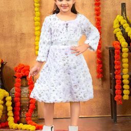 Sangria Girls Foil Printed Dress Winter Woolen Dress With Belt-image-58
