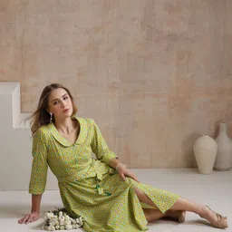 Khushal K Women Printed Peter Pan Collar A-Line Maxi Dress-image-99