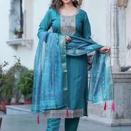 HETVI CREATION Yoke Design Sequinned Round Neck Kurta With Trousers & Dupatta-picture-0