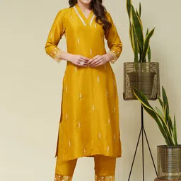 MOKOSH Women Ethnic Motifs Embroidered Regular Thread Work Kurta with Trousers-image-66