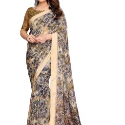 Moda Rapido Women Green Poly Georgette Floral Printed Saree-picture-31
