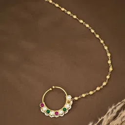 ATIBELLE Gold-Plated Artificial Stones and Beads Ring Nosepin-16