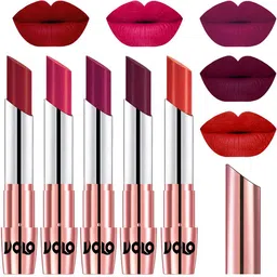 VOLO Set Of 5 Creme Matte Lipstick-  Red 43-Passion Pink 44- Magenta 45- Wine 47-Orange 49-37