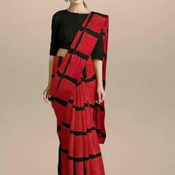 Dastkar Striped Pure Cotton Block Print Saree With Blouse-picture-41
