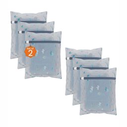Aura 6Pcs White & Blue Cacstus-Printed Reusable Mesh Laundry Bags With Zipper-16