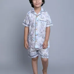 Little Clothings Girls Floral Printed Organic Cotton Lapel Collar Night Suit-picture-49