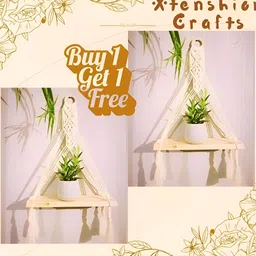 Xtenshion Crafts Cream 2 Pieces Macrame Wooden Shelf-39