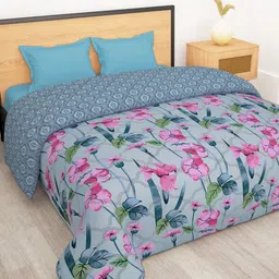 Story@home Blue & Pink Printed Reversible Microfiber 180GSM AC Room Double Bed Comforter-image-80