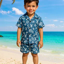 FASHION GRAB Boys Printed Short Sleeves Pure Cotton Shirt With Shorts-20