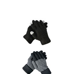 LOOM LEGACY Men Striped Acrylic Touchscreen Gloves-image-89