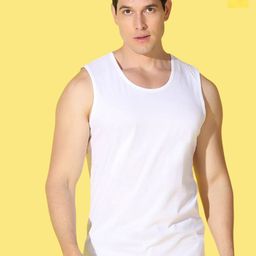WOOSTRO Pack Of 2 Printed Super Combed Cotton Gym Vests VWS26(ALONE YELLOW)(PLAIN WHITE)-image-77