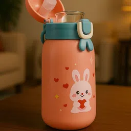 GUCHIGU Kids Pink & Blue Printed Leak-Proof Sipper Water Bottle With Straw 380ml-44