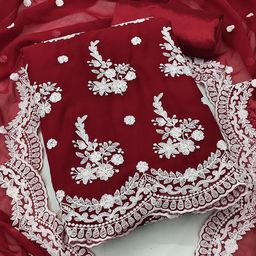 SAINOOR Floral Embroidered Silk Georgette Semi-Stitched Dress Material-image-78