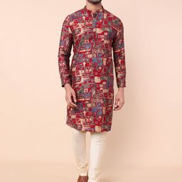 NAMASKAR Geometric Printed Mandarin Collar Straight Kurta-image-13