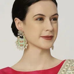 Anouk Gold-Plated Artificial Stones Studded And Beaded Contemporary Shaped Chandbalis image 5