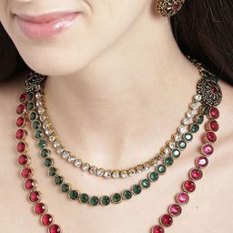 Stefan Gold-Plated Kundan-Studded & Beaded Jewellery Set-image-97