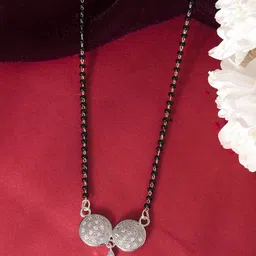 Anouk Silver-Plated Stainless Steel Artificial Stone Studded & Beaded Mangalsutra-29
