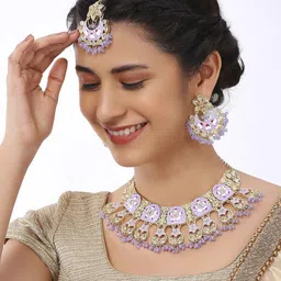 Anouk Rhodium-Plated Stones Studded & Beaded Jewellery Set-image-33
