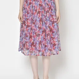 Moda Rapido Printed Flared Midi Skirt-image-67