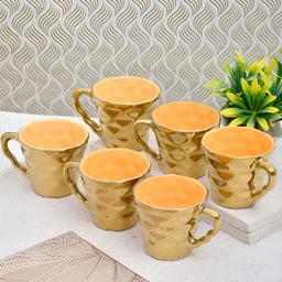 FABINALIV Gold-Toned Textured Ceramic Glossy Cups Set of Cups and Mugs-image-41