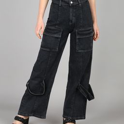 Glossia Nova Women Comfort Wide Leg High-Rise Acid Wash Stretchable Cargo Jeans-image-55