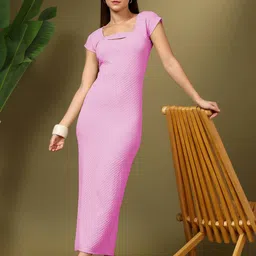 Stylecast X Kotty Self Design Square Neck Bodycon Maxi Dress-image-68