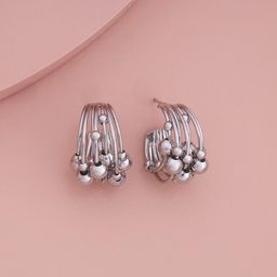 Kushal's Fashion Jewellery Rhodium-Plated Classic Half Hoop Earrings-8