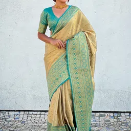 DIVASTRI Woven Design Ethnic Motifs Zari Tissue Banarasi Saree-image-80