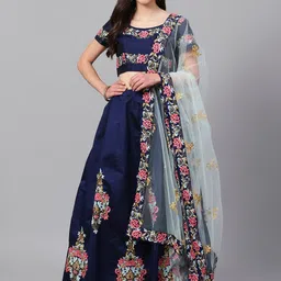 DIVASTRI Embroidered Thread Work Semi-Stitched Lehenga & Unstitched Blouse With Dupatta-picture-22