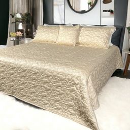 ERBA Beige Colored Textured Cotton Double Bed Cover & 2 Pillow Covers-13
