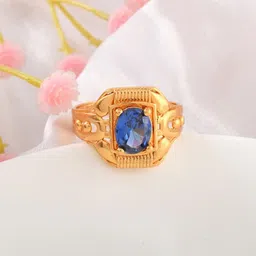 Brass Goldplated Created Blue Sapphire Neelam finger ring Women-75